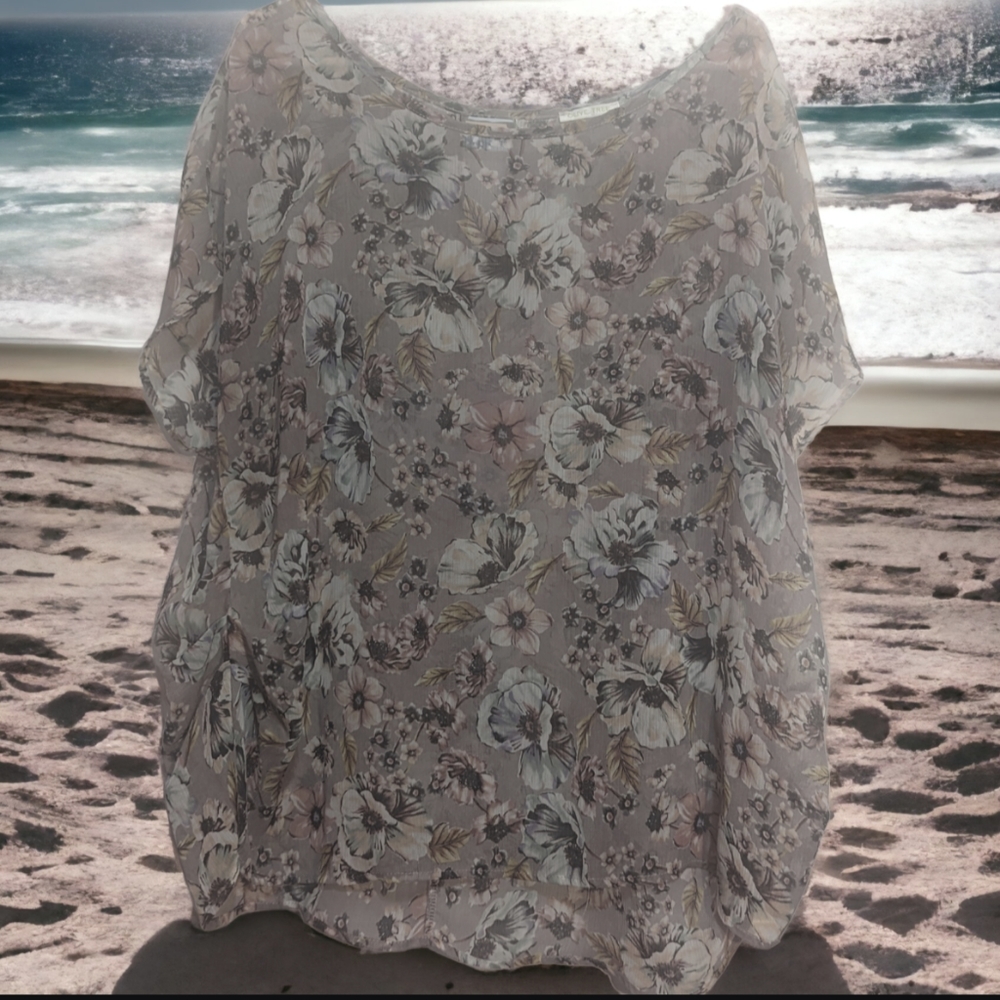 Floral Chiffon Blouse - Cream and Gray